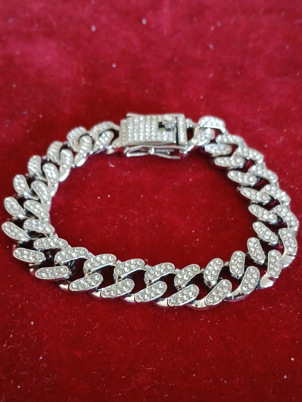 Crystal Pave Cuban Link Bracelet - Silver Tone